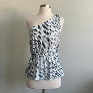 Banana Republic Factory One Shoulder Blouse Elastic Waist Abstract Stripe S